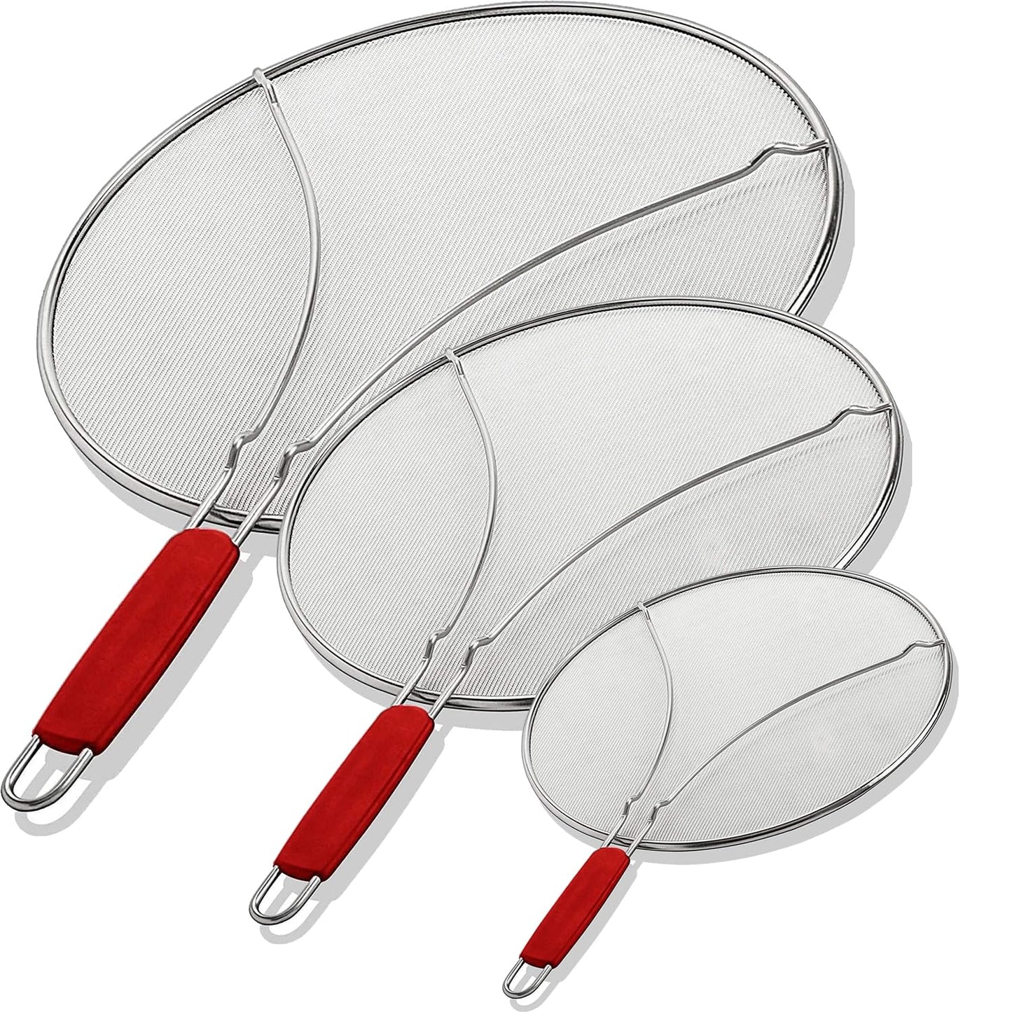 Alpha Living 60134ST Set of 3 Splatter Screens – 13", 11.5", and 9.5" Stainless Steel Fine Mesh, Comfort Grip Handles – Grease & Oil Guard for Frying Pans, Boiling Pots, Safe Cooking Lid Set of 3