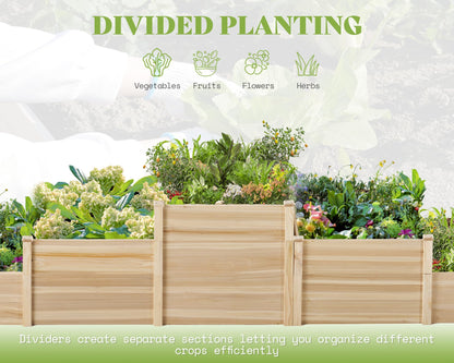 SPECRAFT Raised Garden Bed 3-Tier Outdoor Planter Box, Fir Wood with Dividers, Shape Adjustable, Tool-Free Assembly, Ideal for Growing Vegetables, Herbs & Flowers