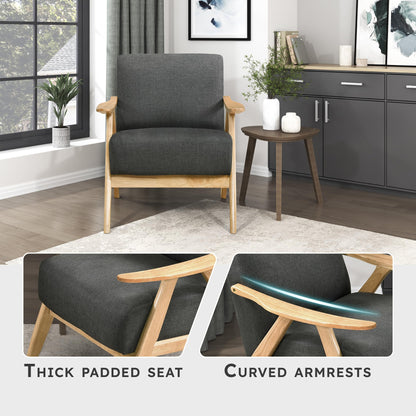 Lexicon Mid Century Modern Accent Chair with Solid Wood Frame in Natural Finish, Textured Fabric Living Room Lounge Arm Chair, Thick and Comfy Innerspring Seat Cushion, Linen-Look Fabric, Dark Gray