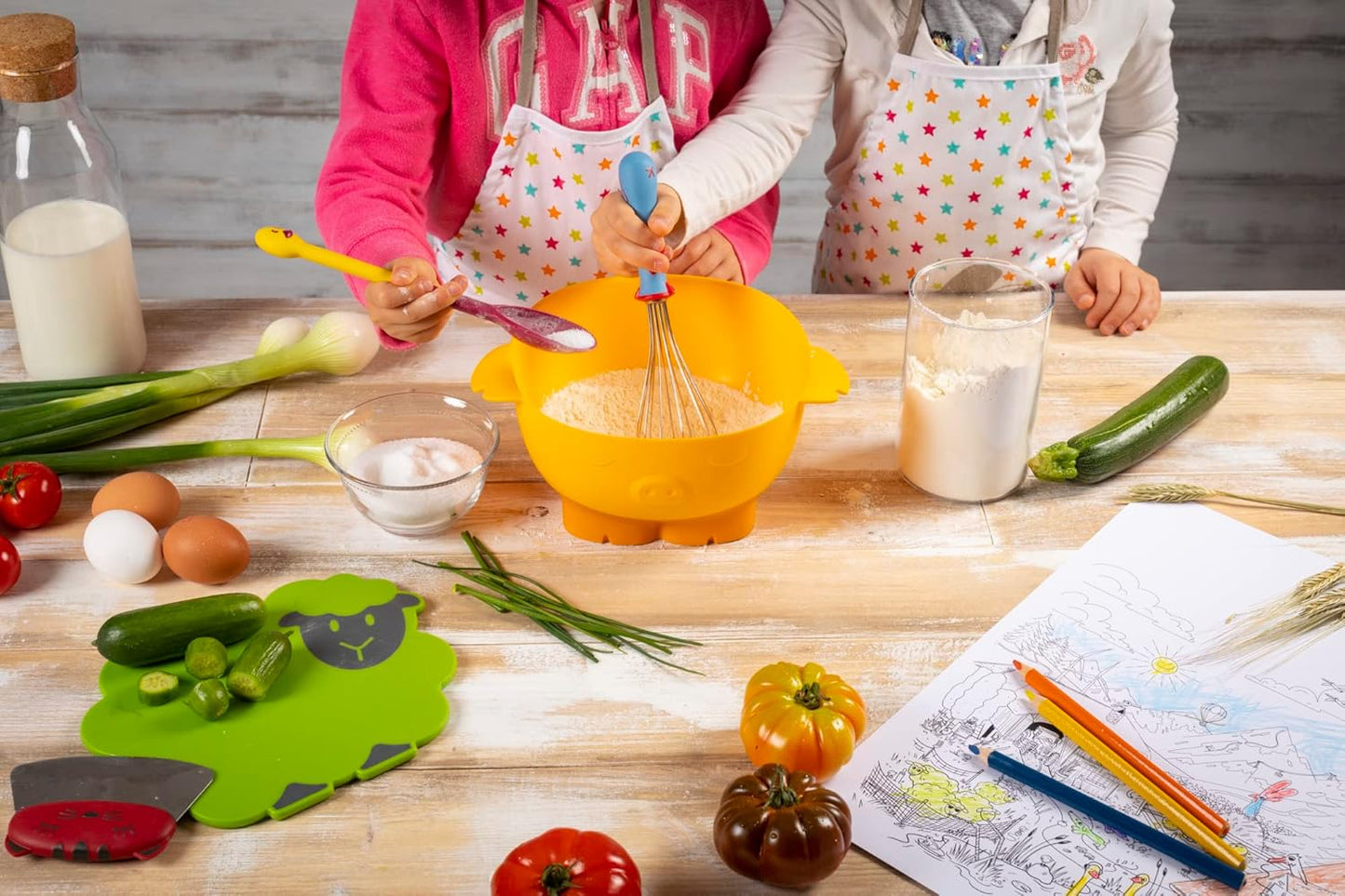 Kuhn Rikon Kinderkitchen Kids Cutting Board, Sheep, 9.8" x 9.1" x 4.3", Green Child-Friendly Kitchen Tool