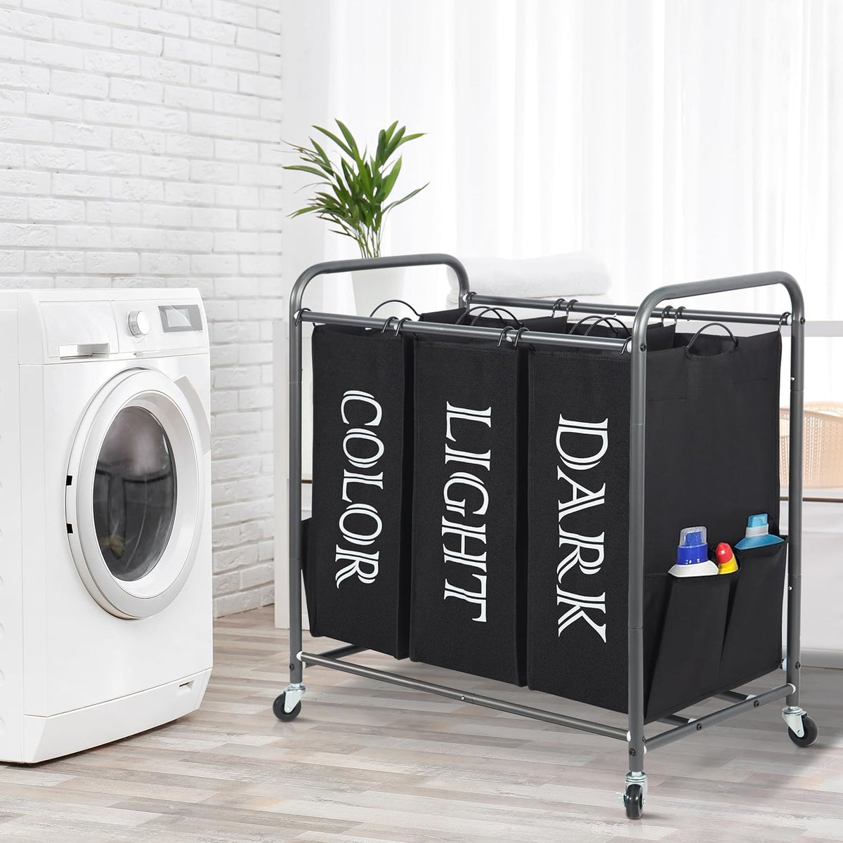 Storage Maniac Laundry Sorter - 3 Section Hamper Cart with Lockable Wheels & Removable Bag | 35.9 Gal Black