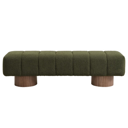 Christopher Knight Home Manila 64" Boucle Dining Bench, Upholstered Ottoman Bench, Rectangular Dining Seat, Spacious Seating, Long Footstool for Living Room Dining Room, No Assembly Needed, Green