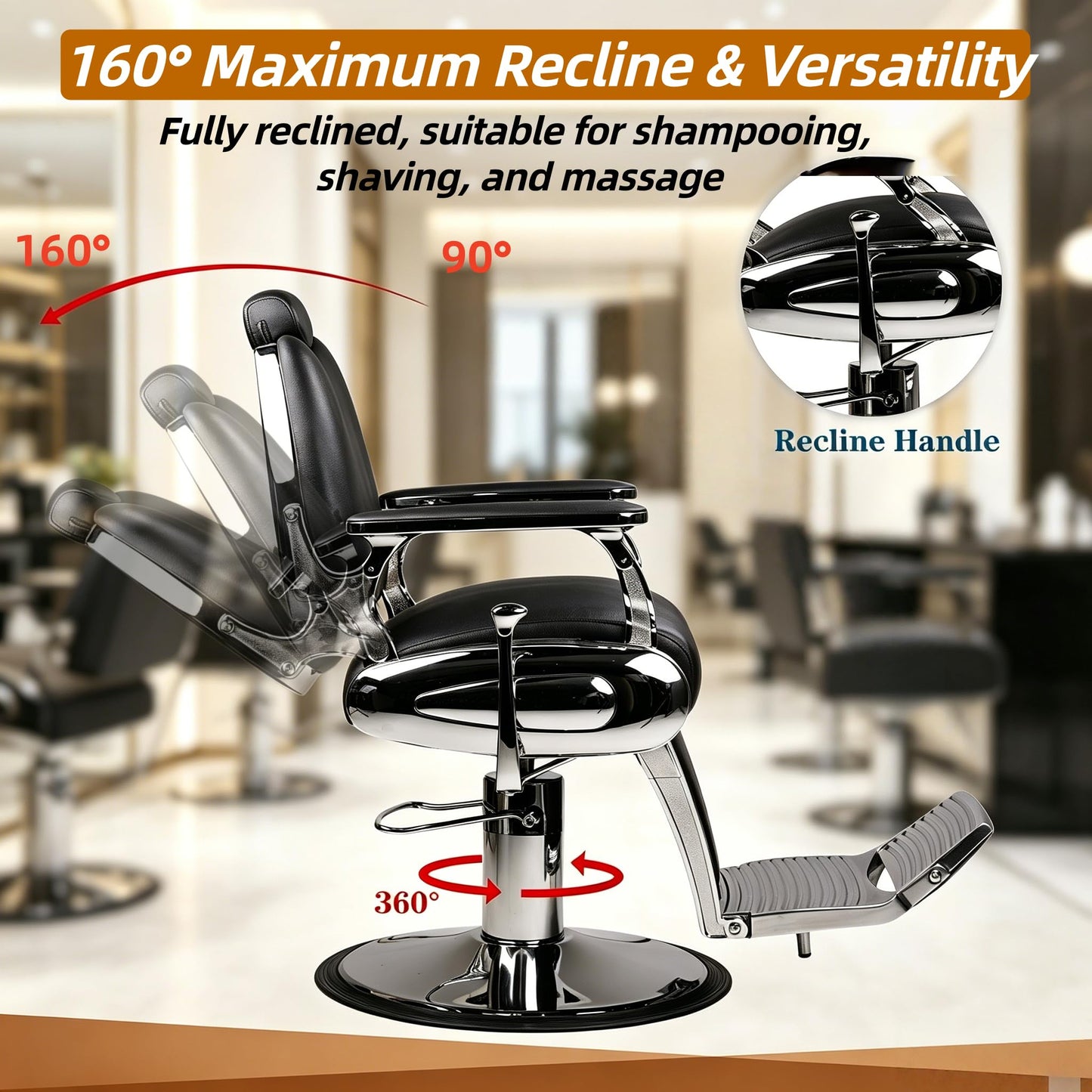 Coczeb Barber Chair Heavy Duty (700LB Capacity), Reclining Hydraulic Salon Stylist Chair for Hairstylist Tattoo Spa Massage(Black-Silver,with Adjustable Headrest & Footrest)