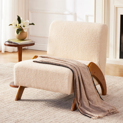 MILCIL Oversized Accent Chair, upholstered armless mid Century Modern Living Room Chair with Wooden Legs for Bedroom/Office/Cafe, Sherpa Beige