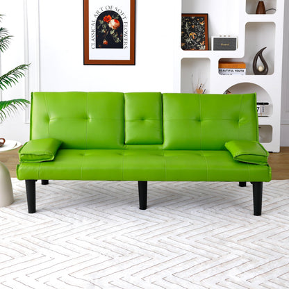 KEIKI 67" Convertible Sofa Bed with Cup Holder, 3 in 1 Futon Sofa Bed, PVC Sleeper Sofa Chair for Living Room, Office, Green
