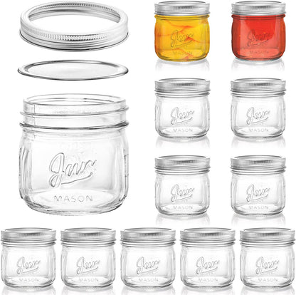 12 Pack 12 Oz Lyellfe Wide Mouth Mason Jars, Glass Canning Jars with Airtight Lids, Clear Mason Spice Jars for Jam