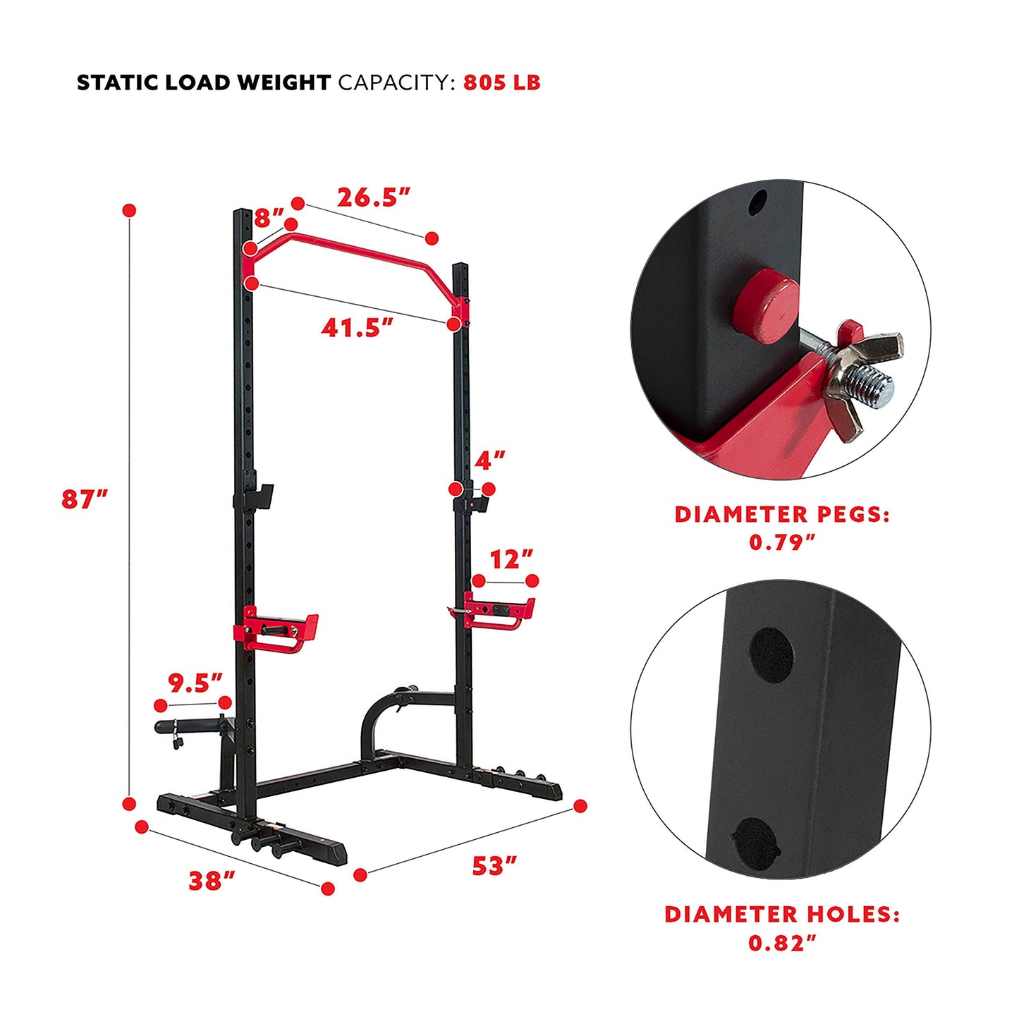 Sunny Health & Fitness Power Zone Squat Stand Power Rack - SF-XF9931, Upright,Black/Red
