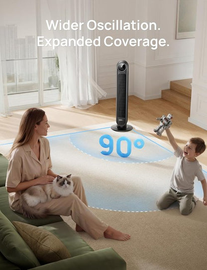 DREO Tower Fan - Ultra Quiet Bladeless Design with 8 Speeds & 90° Oscillation | High Velocity 28ft/s, Black