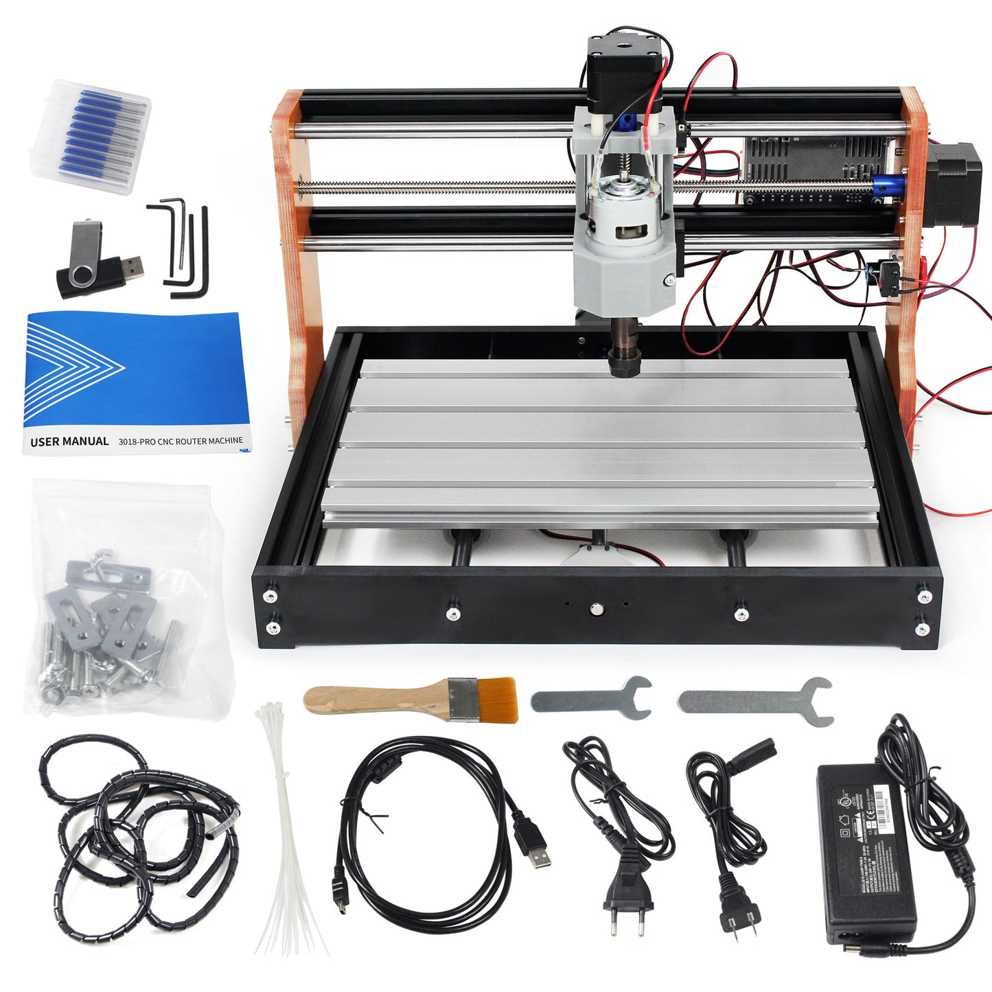 RATTMMOTOR Upgrade 3018-PRO CNC Wood Router Machine Kit 3 Axis GRBL DIY Mini CNC Engraver Milling Machine+Emergency Stop and Limit Switch for Cutting Plastic Acrylic PVC PCB Wood