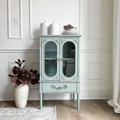 Sophia & William Accent Cabinet, Sideboards Buffets Cabinet, Antique China Cabinet with 2 Glass Doors and 1 Drawer for Kitchen Dining Room, Mint Green