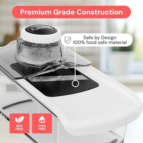 Fullstar Mandoline Slicer - 6-in-1 Kitchen Gadget with Safety Glove | Versatile Fruit, Cheese, and Veggie Cutter in White