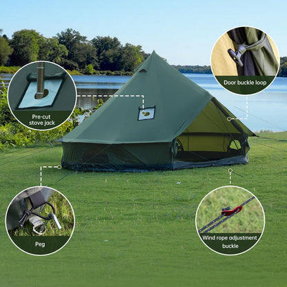 Bell Tent with Stove Jack – Spacious 13.1ft Family Glamping Yurt, 4-6 Person, 4 Season, Easy Setup, Waterproof, Ventilated Outdoor Shelter (13.1ft(Green)