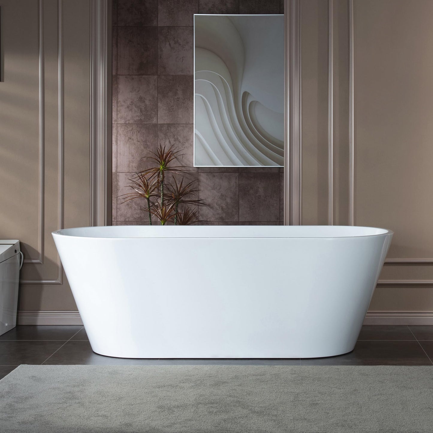 WOODBRIDGE 67" Acrylic Freestanding Bathtub Contemporary Soaking White Tub with Chrome Overflow and Drain