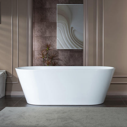 WOODBRIDGE 67" Acrylic Freestanding Bathtub Contemporary Soaking White Tub with Chrome Overflow and Drain