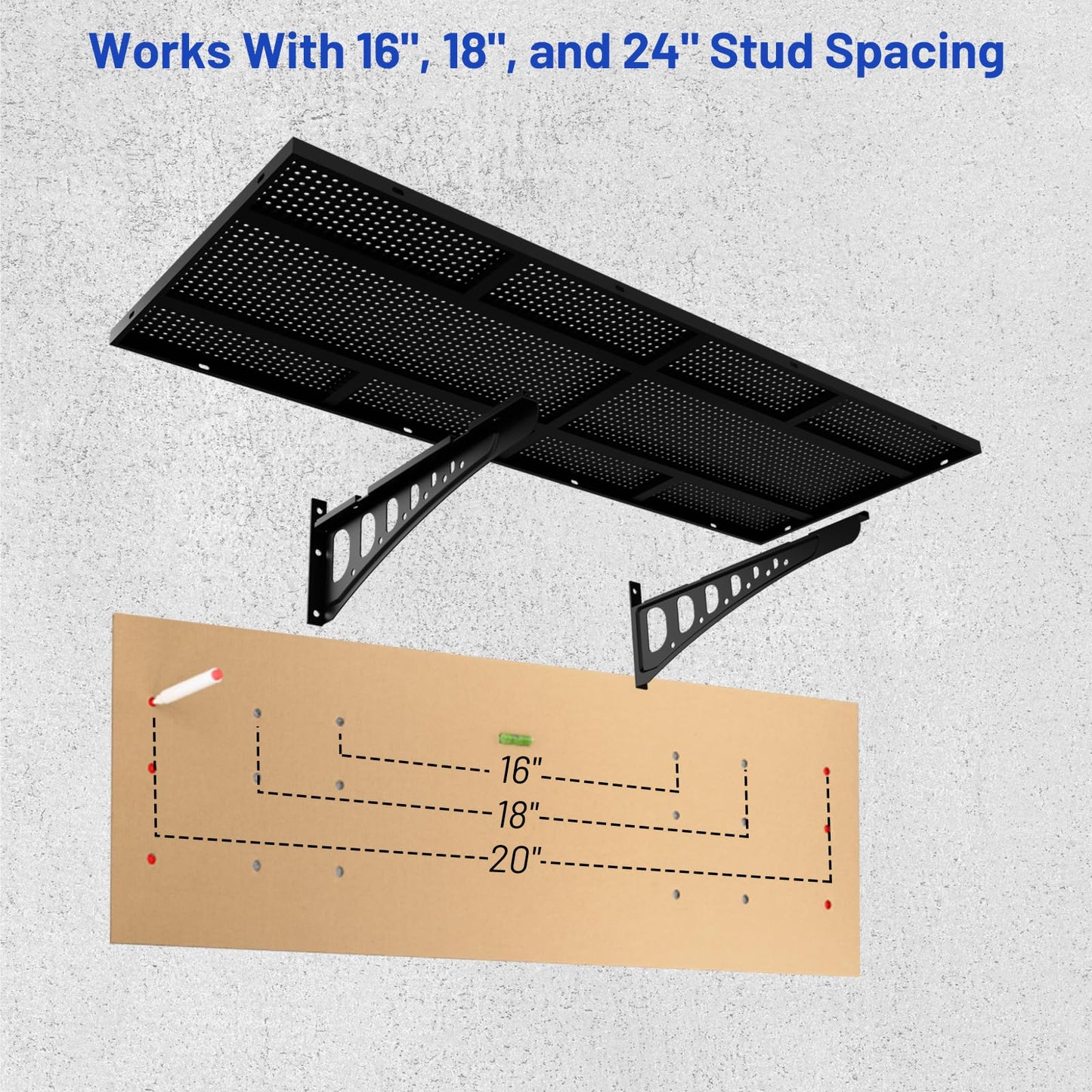 ZONEGRACE 4-Pack 1.5x4ft Garage Wall Mount Shelves, 1000 Lbs Heavy Duty Wall Shelving, Metal Organizer Rack For Garage Wall Storage Systems With Complete Install Kit & Hooks, Black
