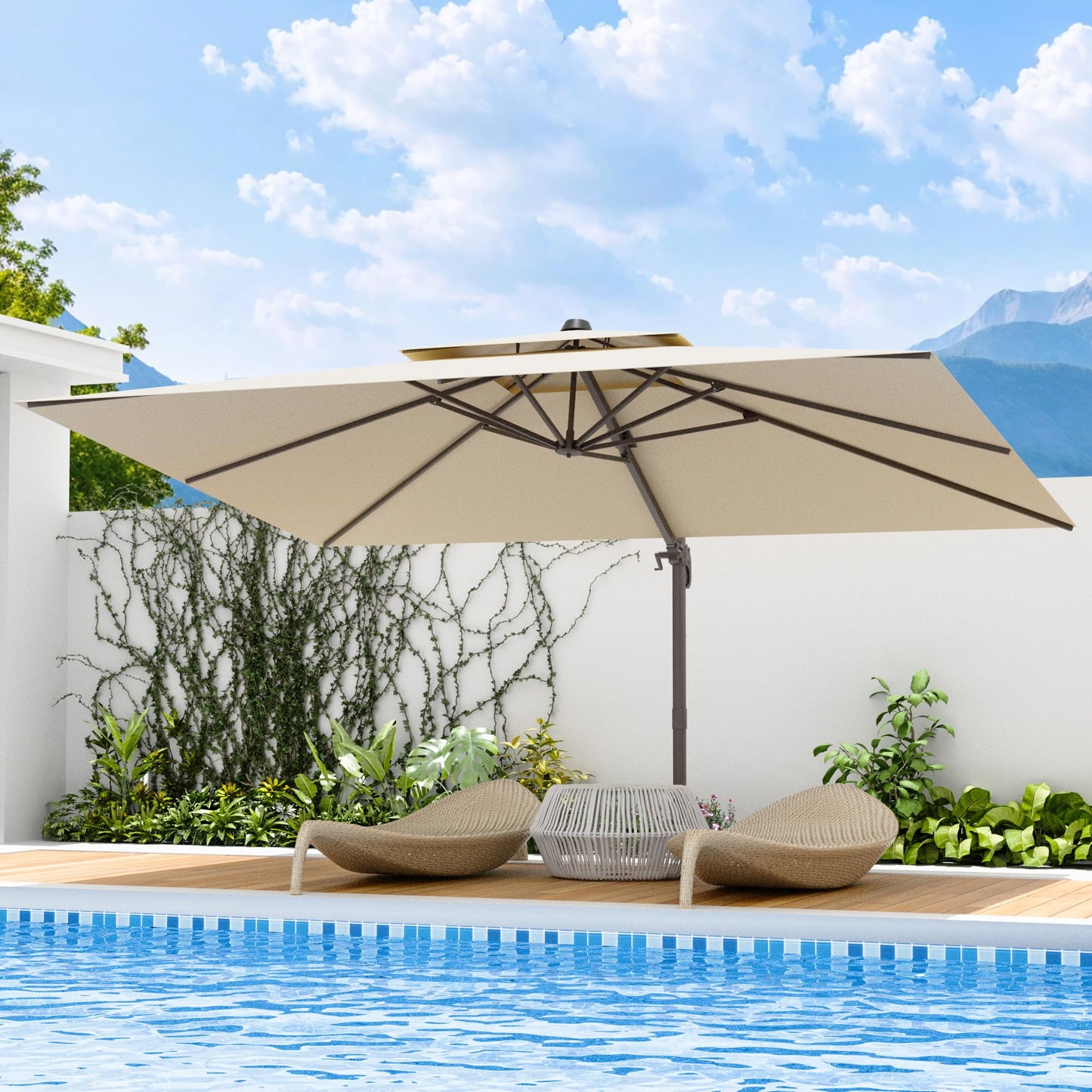 Jentafix 10x13 FT Patio Umbrella, Large Cantilever Rectangular Double Top Heavy Duty Offset Umbrellas with 360° Rotation, Outdoor shade for Garden Deck Pool Patio, Beige