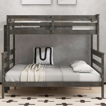Merax Twin XL Over Queen Bunk Bed, Wood Detachable Bunk Bed with Ladder & Full Length Gardrails for Adults, No Box Spring Needed,Space Saving, Gray