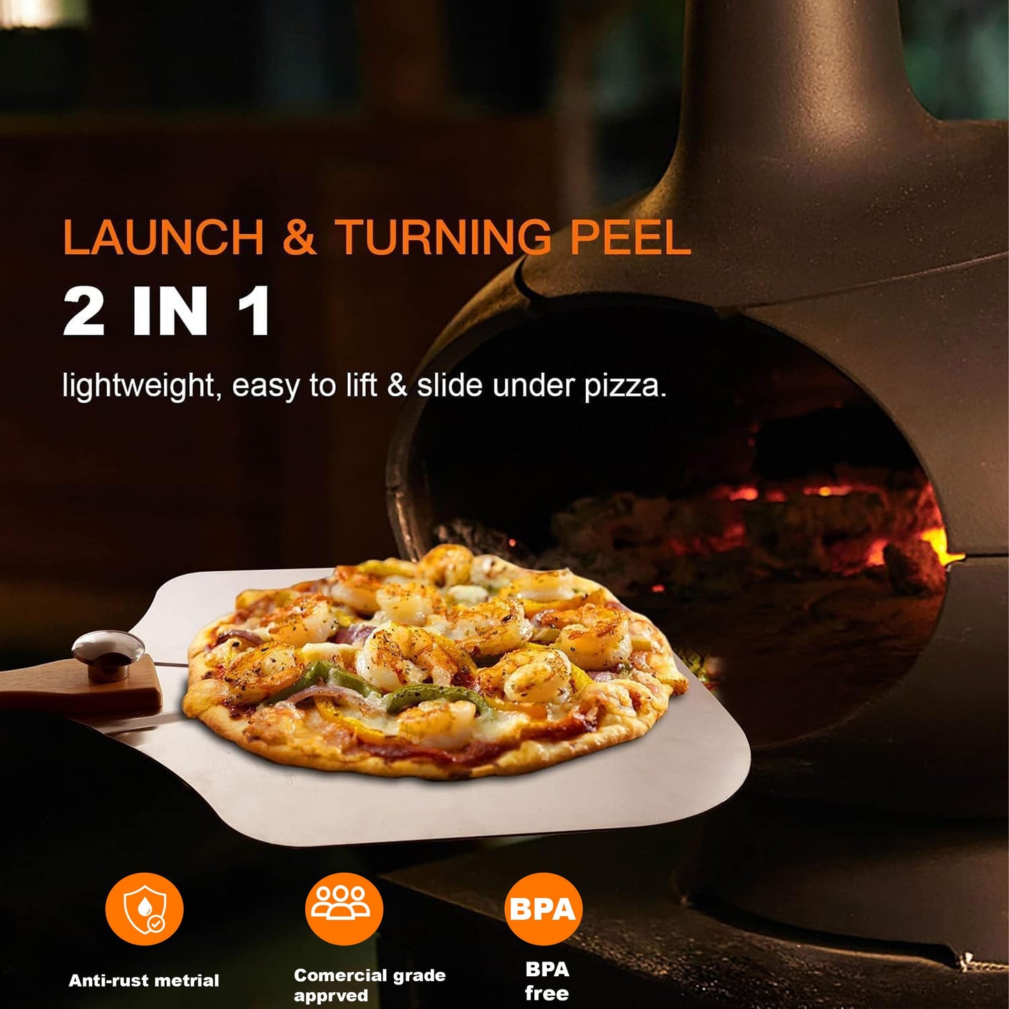 AriaTraders Aluminum Metal Pizza Peel (12" X 14"), Pizza Spatula with 14’’ Rocker Cutter, Pizza Paddle with Foldable Wooden Handle for Easy Storage, Pizza Spatula Paddle for Indoor & Outdoor Ovens