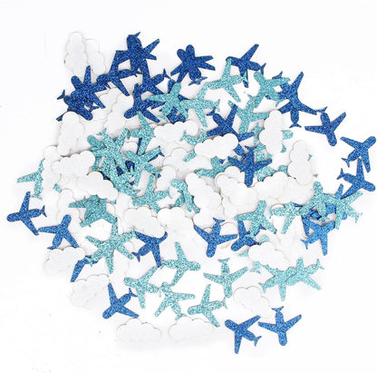Halodete 100pcs Glitter Cloud & Airplane Confetti, Plane Table Confetti, Baby Shower Party Decor, Boy Birthday Party