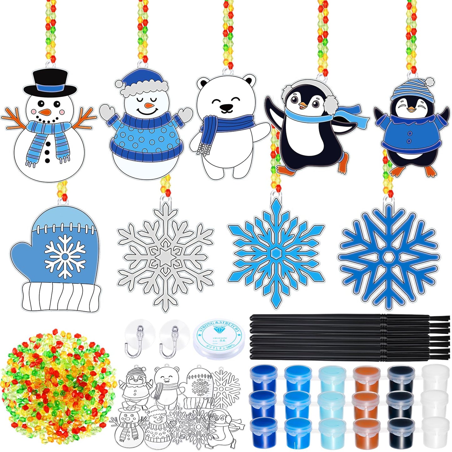 Capoda 36 Sets Winter Suncatchers Craft Kits DIY Animal Snowflake Sun Catcher Paints Craft Kits Window Paint Art Suncatchers Ornaments Decorations for Winter Holiday Xmas Party Activity Art Project