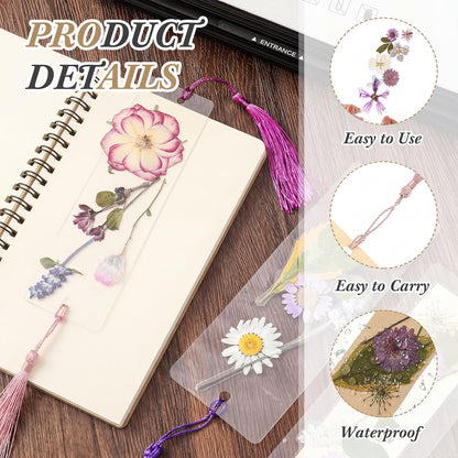 Fuyoooo 176 Pcs Dried Flower Bookmark Making Kit, DIY Bookmark Laminating Pouches with Tassels and Puncher DIY Project Gifts for Women Night Out Craft Book Lovers (Purple,3 Size)