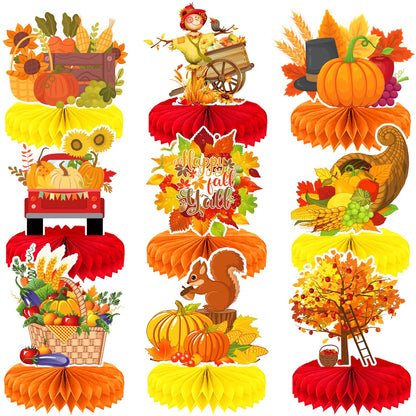 9Pcs Fall Centerpiece Table Decorations Fall Party Decorations Thanksgiving Table Centerpiece Turkey Centerpiece Pumpkin Honeycomb for Thanksgiving Table Decoration Autumn Birthday Party Supplies