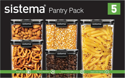 Sistema Tritan Ultra Airtight Kitchen Storage Containers - 5-Pack Clear Stackable BPA-Free