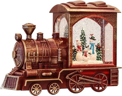 Eldnacele Singing Christmas Train Snow Globe - Lighted Battery-Operated Snowman Lantern for Festive Decor