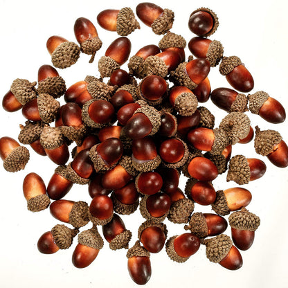 Pangda 120 Pcs Thanksgiving Artificial Acorns and Pine Cones, Christmas Small Fake Decorative Pinecones Ornaments Lifelike Simulation Small Acorn with Cap Vase Fillers for Craft Fall Xmas Decor