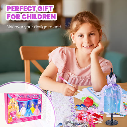 700+Pcs Fashion Designer Kit for Girls - Sewing Kit Arts and Crafts Set for Kids Ages 8-12 with 5 Mannequins & Instruction DIY Doll Clothes Making Learn to Sew Toys for Girls Christmas Birthday Gift