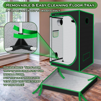 Green Hut Grow Tent for Plants Indoor 48"x48"x78" Mylar Hydroponic Grow Tents Indoor Grow Room for Plant Fruit Flower Veg with Observation Window & Removable Waterproof Floor Tray