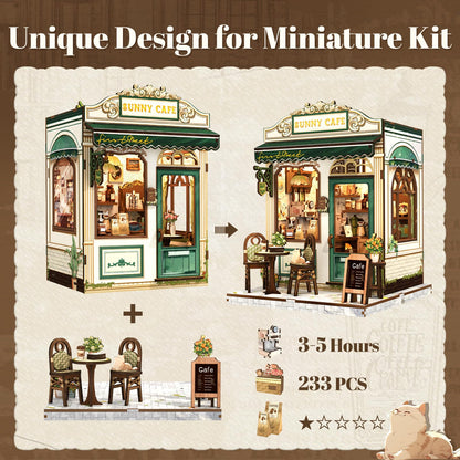 Fsolis Book Nook Kit - 3D Wooden Puzzles for Adults DIY Miniature Coffee House Booknook Gifts for Women Puzzle Lovers (Sunny Cafe)