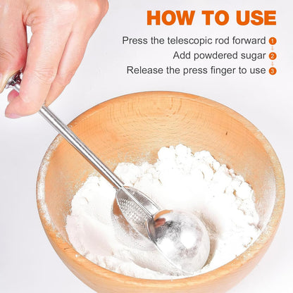 Powdered Sugar Shaker by [Brand Name] - One-Handed Operation Stainless Steel Dispenser for Flour & Spices