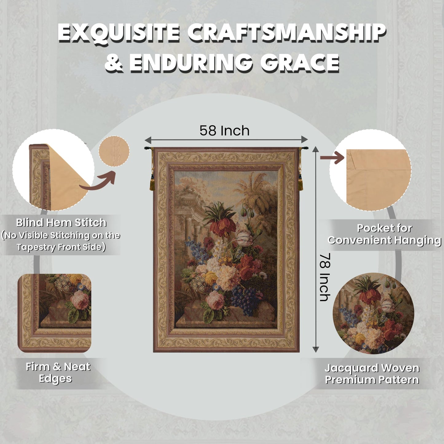 Charlotte Home Furnishings Inc. Bouquet Exotique French Tapestry Wall Hanging 78 X 58 Inch Viscose Cotton And Polyester Blend Wall Art Perfect For Home Decor Wall Decor By Jan Frans Van Dael