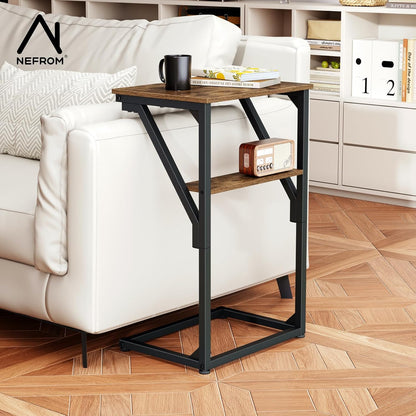 NEFROM Set 2, ET-D-BRW2 C-Shaped End Tables, Sofa TV Trays of Small Couch Side Table for Living Room, Bedroom, Bedside
