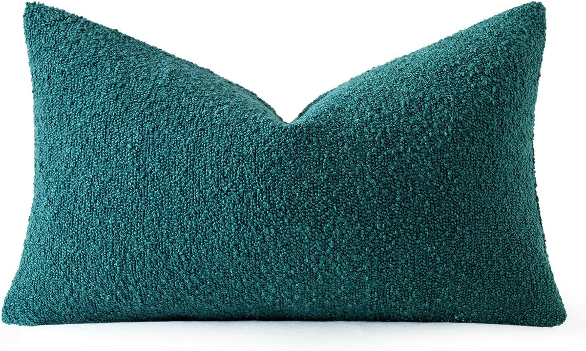 Pack 1 Decor,12x20 Inch MIULEE Textured Boucle Throw Pillow Cover Teal Accent Solid Lumbar Spring Pillow Case