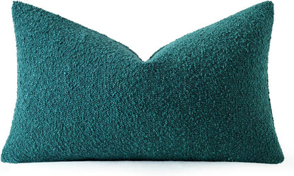 Pack 1 Decor,12x20 Inch MIULEE Textured Boucle Throw Pillow Cover Teal Accent Solid Lumbar Spring Pillow Case