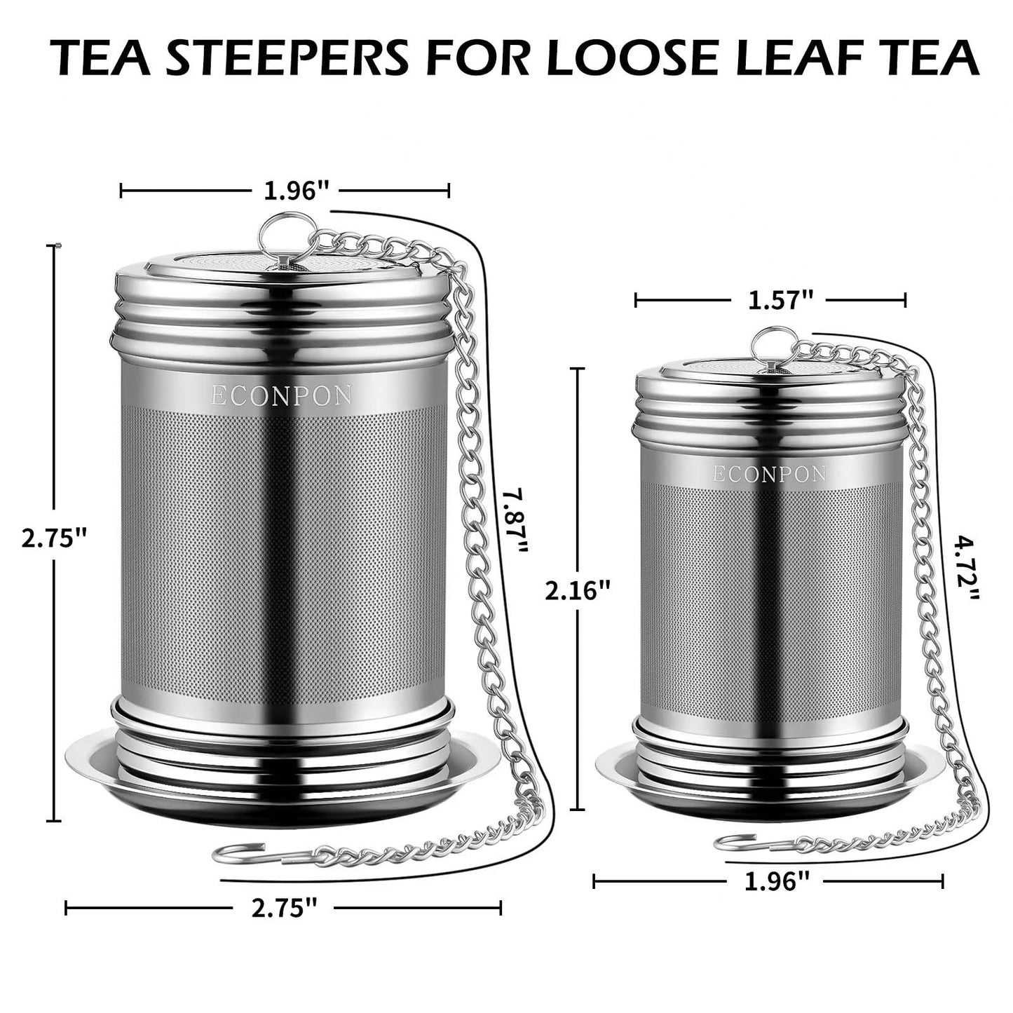 ECONPON 2 Pack Reusable Tea Steeper Extra Fine Mesh Tea Infuser Stainless Steel Tea Strainer for Loose Leaf Tea