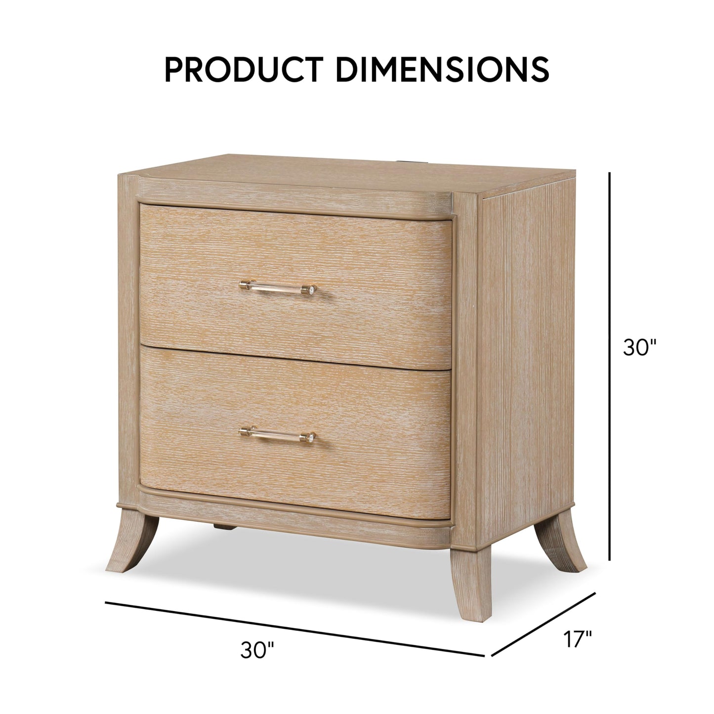 Furniture of America Saries Transitional Solid Wood 30-inch 2-Drawer Nightstand with Acrylic Hardware, Wooden Bedside Table, No Assembly for Bedroom, Guest Room, Space Saving, Natural Oak