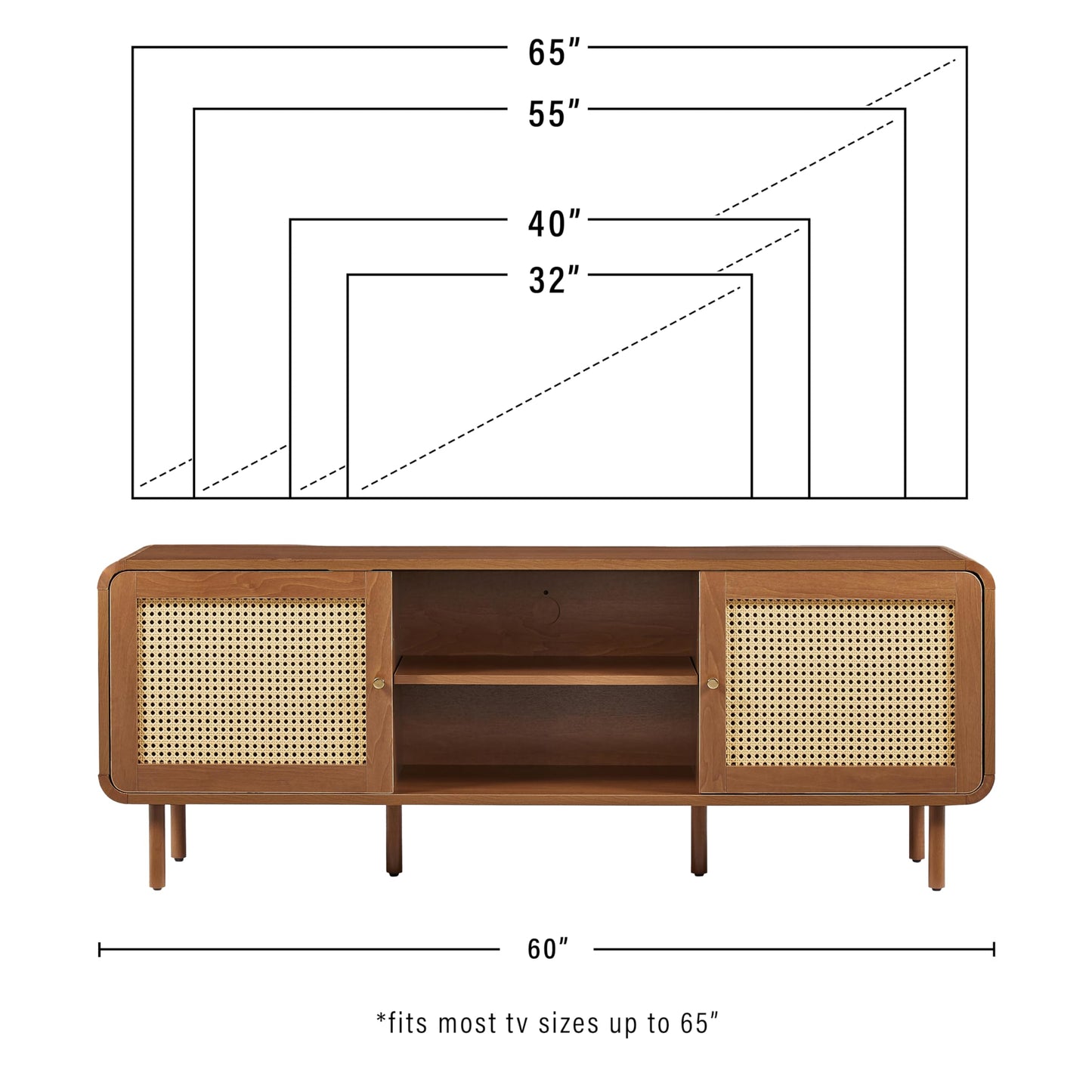 Crosley Furniture Nora Modern Record Player Cabinet with Vinyl Storage, Rattan Turntable Stand for Records, Walnut