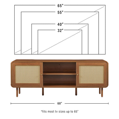 Crosley Furniture Nora Modern Record Player Cabinet with Vinyl Storage, Rattan Turntable Stand for Records, Walnut