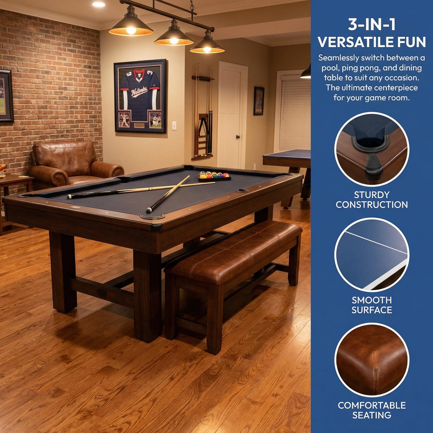 ComeWay Board Game Table with Rotating Cup Holders for 6 Players, Hexagon Gaming and Dining Table with Removable Table Top & Non-Slip Play Mat, Multifunctional Table with for DND/Poker/Card Games