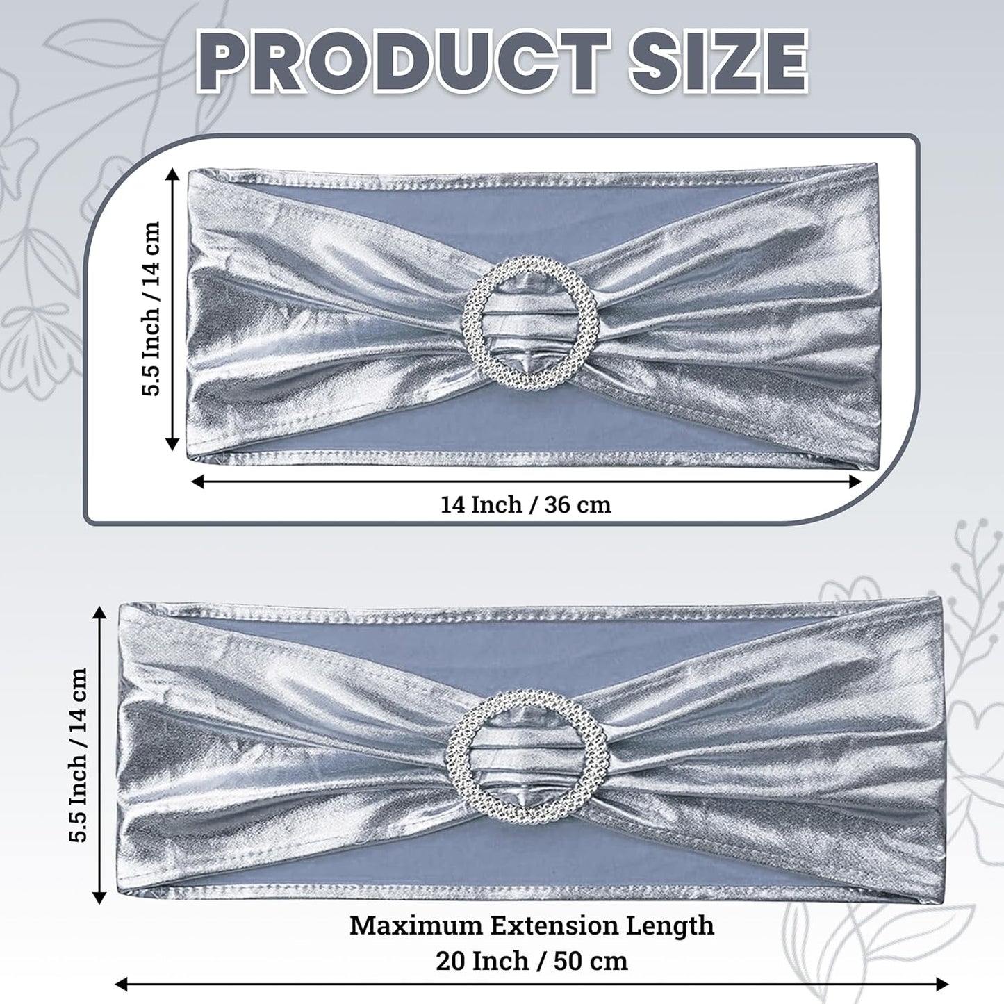 MDS Spandex Foil Chair Sashes - Universal Fit Elastic Stretch Bands with Buckle for Weddings | Metallic Silver (Pack of 10)