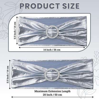 MDS Spandex Foil Chair Sashes - Universal Fit Elastic Stretch Bands with Buckle for Weddings | Metallic Silver (Pack of 10)