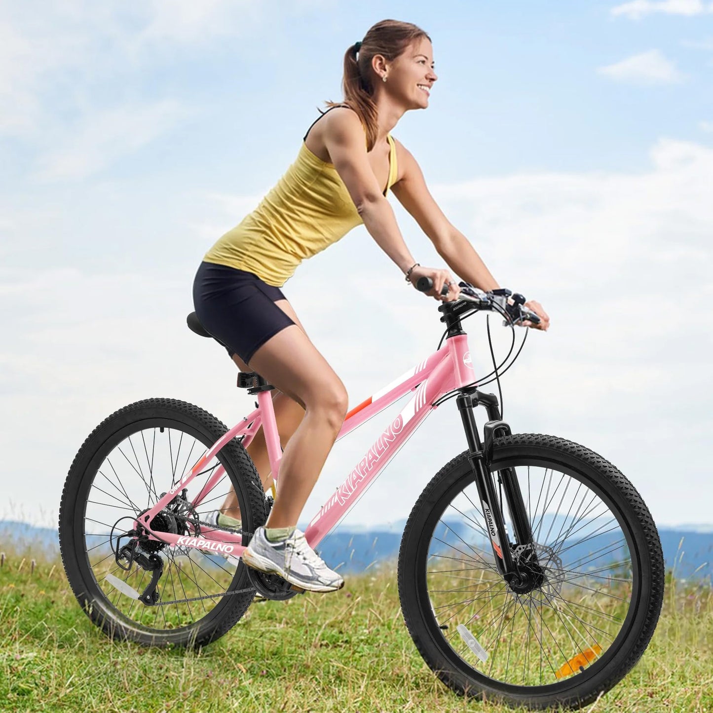 Ecarpat Women's Mountain Bike 24/26 Inch Wheels, 21-Speed Trail Commuter City Mountain Bikes, 15"/17" Carbon Steel Frame Female Bicycles Disc Brakes Front Fork, Pink