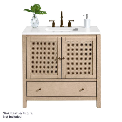 Alaterre Furniture Lucca Bathroom Vanity - Freestanding Cabinet Without Sink - 36 Inch Wood Bathroom Vanity with Large Drawer and Soft-Close Doors - Under Sink Cabinet Only (Natural)