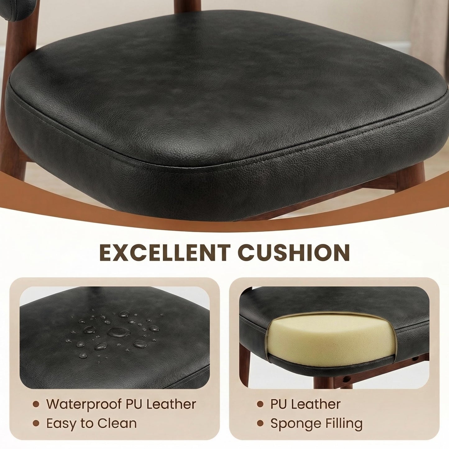 MALOL Wooden Dining Chairs Set of 6, Modern Upholstered Dining Room Chair, PU Leather Kitchen Side Chairs with Curved Open Back for Living Room/Restaurant/Cafe, Black