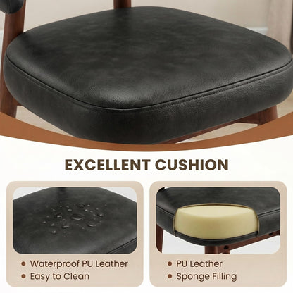 MALOL Wooden Dining Chairs Set of 6, Modern Upholstered Dining Room Chair, PU Leather Kitchen Side Chairs with Curved Open Back for Living Room/Restaurant/Cafe, Black