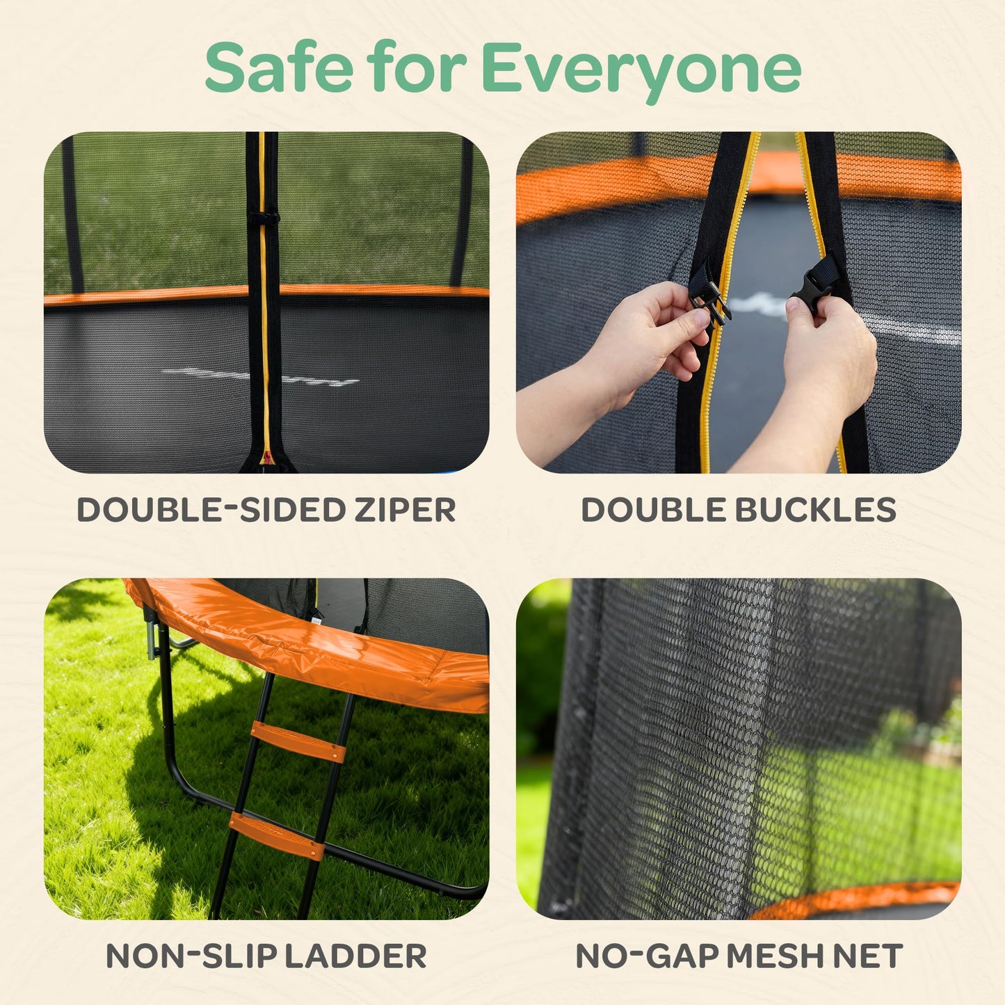 JoyBerri Trampoline Outdoor - Upsurge ASTM Certified Safe 8Ft 10Ft 12Ft 14Ft 15Ft 16Ft Recreational Trampoline for Kids and Adults. Anti-Rust Coating with Enclosure Net, Ladder, Sprinkler & LED Lights