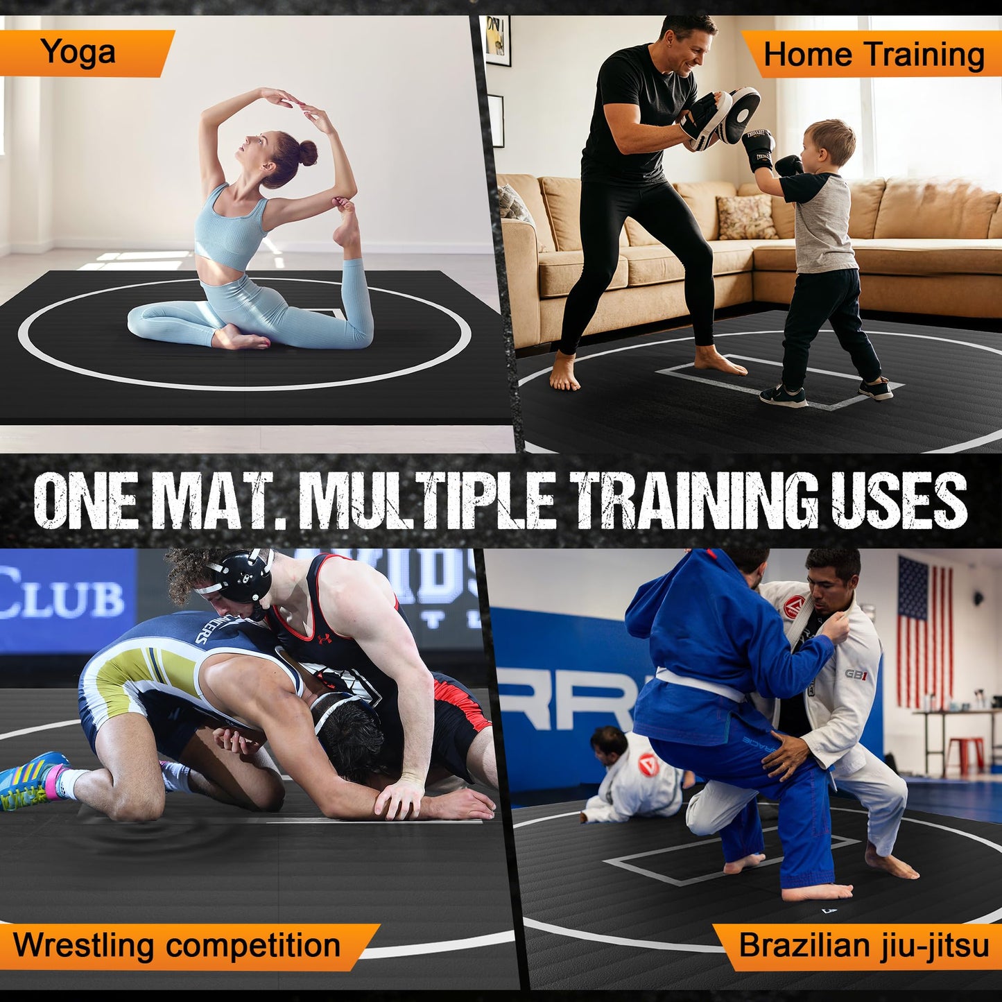 GianToucan Wrestling Mat for Home, 10’x 10’x 1.25” Grappling Mat for Wrestling, MMA, BJJ, Jiu Jitsu, Judo, Gym, Roll-Up Wrestling Practice Mat for Kids & Adults，Easy to Clean Indoor/Outdoor, Black